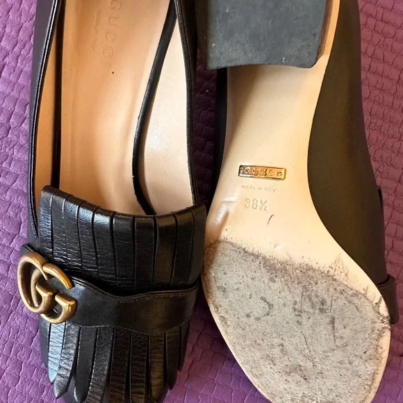 Gucci Marmont Black Leather Fringe Loafers - Picture 4 of 9